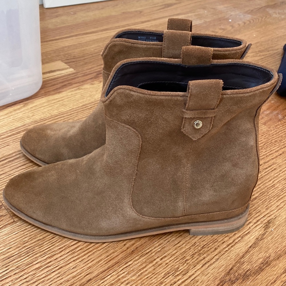 Cole Hahn suede booties with hidden small wedge heel